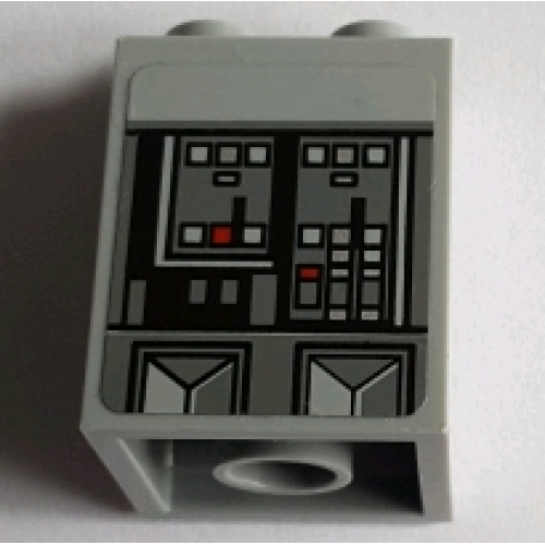 Деталь LEGO 3678bpb113 Slope 65 2 x 2 x 2 with Bottom Tube with Red, Light Bluish Gray and Dark Bluish Gray Control Buttons Pattern (Sticker) - Set 75055