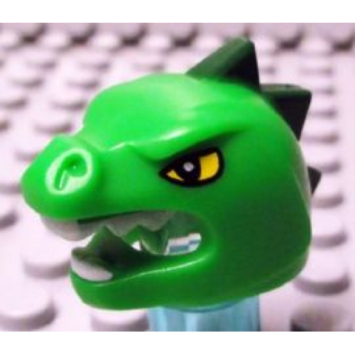 Деталь LEGO 95322pb01 Minifigure, Headgear Head Cover, Costume Lizard with Yellow Eyes, White Teeth, and Dark Green Horns Pattern