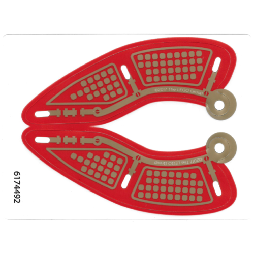 Деталь LEGO 29497 Plastic Wings Curved with Gold Partitioned Squares on Red Background Pattern, Sheet of 2