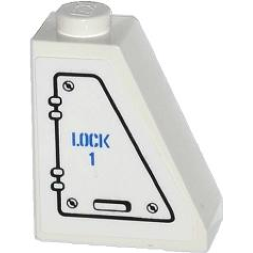 Деталь LEGO 60481pb002R Slope 65 2 x 1 x 2 with Hatch and 'LOCK 1' Pattern Model Right Side (Sticker) - Set 60014