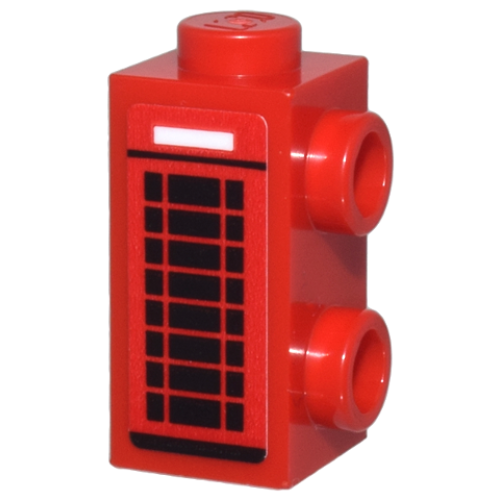 Деталь LEGO 32952pb006 Brick, Modified 1 x 1 x 1 2/3 with Studs on Side with London Telephone Box with Black Grid and Lines and White Rectangle Pattern (Sticker) - Set 76437
