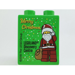 Duplo, Brick 1 x 2 x 2 with Merry Christmas 2019 LEGOLAND Discovery Centre Santa Pattern Duplo, Brick 1 x 2 x 2 with Merry Christmas 2019 LEGOLAND Discovery Centre Santa Pattern