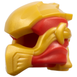 Minifigure, Headgear Ninjago Wrap Type 10 with Molded Pearl Gold Armor, Wraps and Knot Pattern - Red