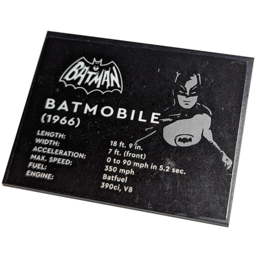 Деталь LEGO 4515pb076 Slope 10 6 x 8 with Batman Logo and 'BATMOBILE (1966)' Pattern (Sticker) - Set 76188