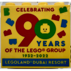 Brick 2 x 4 x 3 with LEGOLAND Dubai Resort Celebrating 90 Years Of The LEGO Group 1932-2022 Pattern