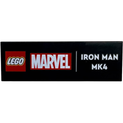 Tile 2 x 6 with Red LEGO Marvel Logo and White 'IRON MAN MK4' Pattern