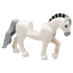 Horse, Friends Style with 2 x 2 Cutout and Movable Neck with Fixed Flexible Rubber Light Bluish Gray Tail and Roached Mane with Light Bluish Gray Eyes, Eyebrows and Muzzle, Black Stripes on Mane Pattern