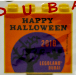 Brick 2 x 4 x 3 with LEGOLAND Dubai 2018 Happy Halloween Pattern