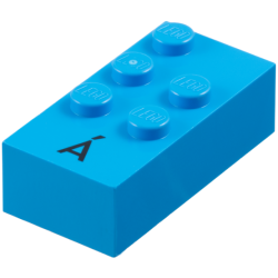 Brick, Braille 2 x 4 with 5 Studs with Black Capital Letter A with Acute (Á) Pattern (dots-12356 ⠷) (Spanish)