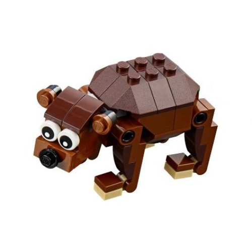 Деталь LEGO bear01 Bear with Black Eyes with Pupils Pattern and Reddish Brown Round Plate Ears - Brick Built