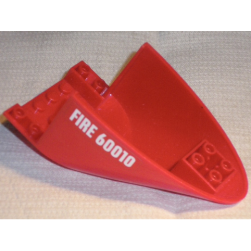 Деталь LEGO 87616pb008 Aircraft Fuselage Aft Section Curved Bottom 6 x 10 with White 'FIRE 60010' Pattern on Both Sides (Stickers) - Set 60010