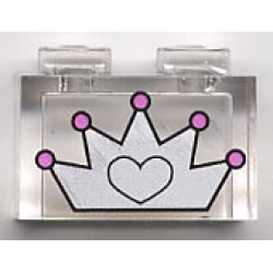 Brick 1 x 2 without Bottom Tube with White Crown with Heart and Dark Pink Ends Pattern