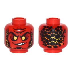 Minifigure, Head Alien Lava Monster with Yellow Eyes, Black Rocks, and Lopsided Grin with Teeth Pattern