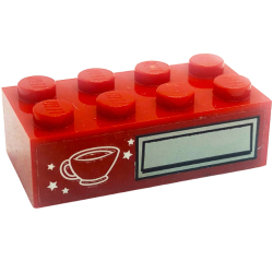 Brick 2 x 4 with White Stars and Coffee Cup and Silver Panel Pattern (Sticker) - Set 41318