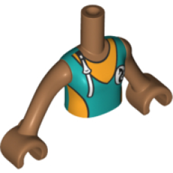 Torso Mini Doll Girl Dark Turquoise and Bright Light Orange Wetsuit with Seahorse Logo Pattern, Medium Nougat Arms with Hands
