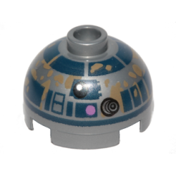 Brick, Round 2 x 2 Dome Top with Lavender Dots and Dark Blue with Dark Tan Dirt Stains Pattern (R2-D2)
