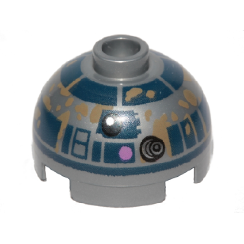 Деталь LEGO 553pb030 Brick, Round 2 x 2 Dome Top with Lavender Dots and Dark Blue with Dark Tan Dirt Stains Pattern (R2-D2)
