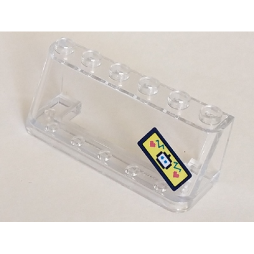 Деталь LEGO 4176pb34 Windscreen 2 x 6 x 2 with Robot Head and Hearts on Yellow Background Pattern (Sticker) - Set 41333