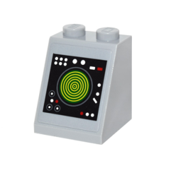 Slope 65 2 x 2 x 2 with Bottom Tube with White and Red Buttons and Yellow Concentric Circles Display Pattern (Sticker) - Set 76052