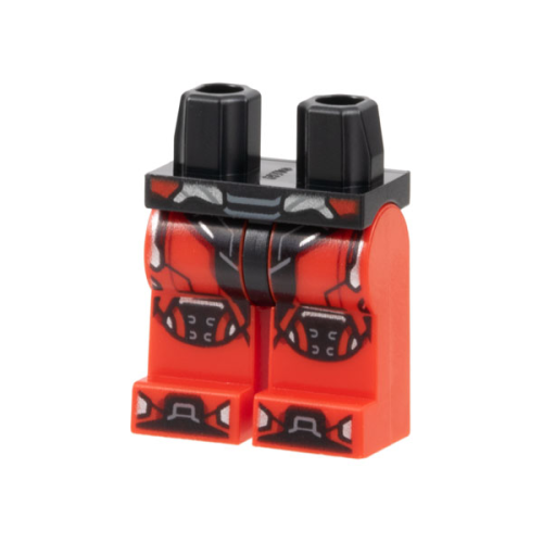 Деталь LEGO 970c05pb28 Hips and Red Legs with Black Armor, Knee Pads, and Toes, Silver and White Trim Pattern