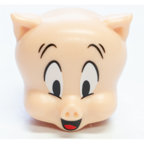 Деталь LEGO 75714pb01 Minifigure, Head, Modified Looney Tunes Porky Pig with Red Tongue, Black Raised Eyebrows and Pupils Pattern