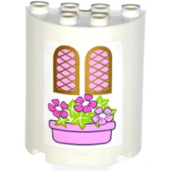 Cylinder Half 2 x 4 x 4 with 2 Windows and Pink Flower Box Pattern (Sticker) - Set 41052 Cylinder Half 2 x 4 x 4 with 2 Windows and Pink Flower Box Pattern (Sticker) - Set 41052
