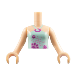Torso Mini Doll Girl Light Aqua Halter Neck Top with Paw Prints Pattern, Light Nougat Arms with Hands