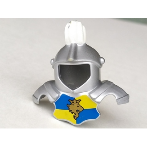 Деталь LEGO 51728pb01 Duplo Wear Head Armor with White Top Feather and Blue and Yellow Breastplate with Lion and Crown Pattern