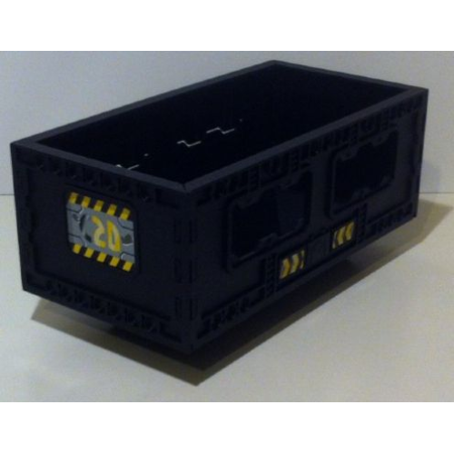 Деталь LEGO 32094pb001 Vehicle, Forklift Load Bin (CyberMaster) with 'C2D' on Both Ends and Black and Yellow Danger Stripes on Side Pattern (Stickers) - Sets 8482 / 8483