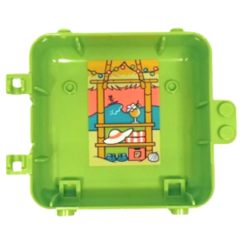 Деталь LEGO 64454pb10 Container, Box 3 x 8 x 6 2/3 Half Back with Bamboo Beach Hut, Hanging Lights, Coral Sunset, Dark Turquoise Sea, White Hat, Towels, Cocktail and Flip Flops Pattern (Sticker) - Set 41413