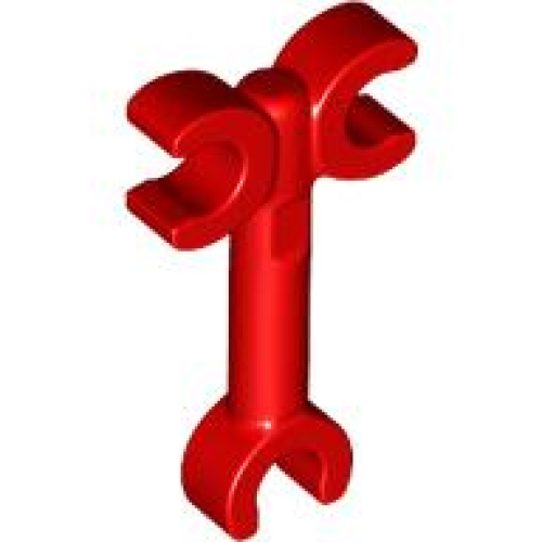 Деталь LEGO 3628 Bar 2L with Clip End and 2 Clips on Opposite Sides - Red