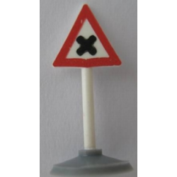 Road Sign with Post, Triangle with 'X' Pattern, Type 1 Base