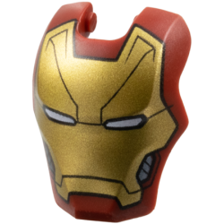 Minifigure, Visor Top Hinge Large with Gold Face Shield, White Eyes, Dark Silver Trim on Cheeks, Black Diagonal Forehead Lines Pattern (Iron Man Mark 46)