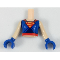 Torso Mini Doll Girl Blue Top with Red Cape Straps and 'S' Symbol and Belt Pattern, Light Nougat Arms with Blue Hands
