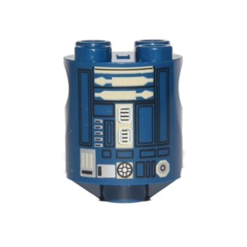 Деталь LEGO 30361pb027 Brick, Round 2 x 2 x 2 Robot Body with Black Lines and Silver and Tan Pattern (Astromech Droid)
