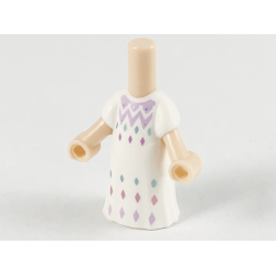 Micro Doll, Body with Molded White Dress and Printed Lavender, Metallic Light Blue, and Metallic Pink Diamonds, Zigzag Lines Pattern Micro Doll, Body with Molded White Dress and Printed Lavender, Metallic Light Blue, and Metallic Pink Diamonds, Zigzag Lines Pattern