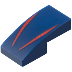Slope, Curved 2 x 1 x 2/3 with 2 Red Stripes Pattern - Dark Blue Slope, Curved 2 x 1 x 2/3 with 2 Red Stripes Pattern - Dark Blue
