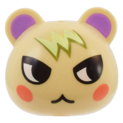 Minifigure, Head, Modified Squirrel / Cub with Ears with Molded Medium Lavender Auricles and Printed Black Eyes, Coral Cheeks, and Yellowish Green and Olive Green Fur Pattern