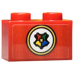 Brick 1 x 2 with Hogwarts Symbol / Shield on White Circle with Gold Border Pattern (Sticker) - Set 76423 Brick 1 x 2 with Hogwarts Symbol / Shield on White Circle with Gold Border Pattern (Sticker) - Set 76423