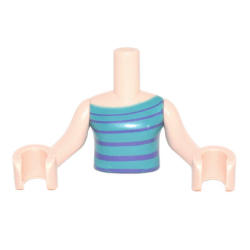 Torso Mini Doll Girl Dark Turquoise Sleeveless Top with Dark Purple Stripes Pattern, Light Nougat Arms with Hands