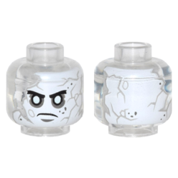 Minifigure, Head Alien with PotC White Face with Gray Cracks and Spots, Thin Black Eyebrows, White Eyes, Thin Frown Pattern