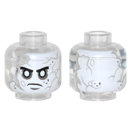 Деталь LEGO 3626pb1798 Minifigure, Head Alien with PotC White Face with Gray Cracks and Spots, Thin Black Eyebrows, White Eyes, Thin Frown Pattern