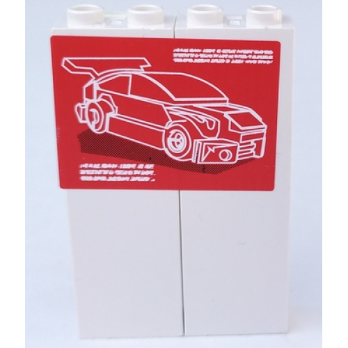Деталь LEGO BA090pb02 Stickered Assembly 4 x 1 x 5 with Red and Lime Car Posters Pattern on Both Sides (Stickers) - Set 8681 - 2 Brick 1 x 2 x 5