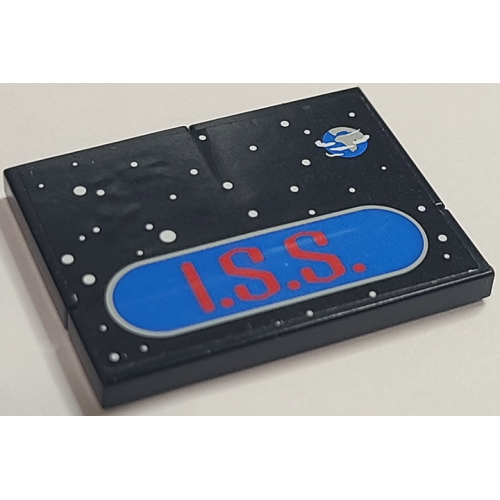 Деталь LEGO BA148pb01 Stickered Assembly 4 x 3 with 'I.S.S.' Logo on Space and Earth Background Pattern (Sticker) - Set 7467 - 2 Tile 2 x 2, 1 Tile 1 x 4