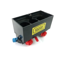 Train Battery Box Car with Two Contact Holes, Red Switch Lever, Blue and Red Magnets, and Red Wheels with 'International TRANSPORT' Pattern on Both Sides (Stickers) - Sets 161 / 181-1 / 183 - Black