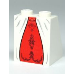 Slope 65 2 x 2 x 2 with Bottom Tube with Minifigure Dress / Skirt / Robe, Red Panel Pattern