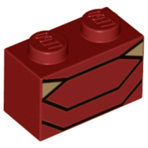 Деталь LEGO 3004pb173 Brick 1 x 2 with Black Angled Lines and 2 Dark Tan Triangles Pattern (BrickHeadz Iron Man MK50 Abdomen)