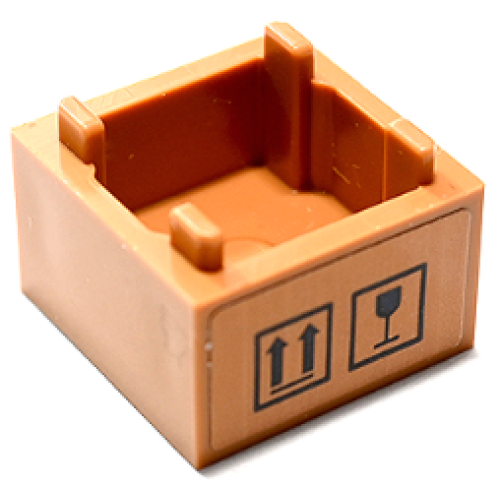 Деталь LEGO 2821pb05 Container, Box 2 x 2 x 1 - Top Opening with Raised Inner Bottom with Black This Way Up Arrows and Fragile Goblet Pattern (Sticker) - Set 41732