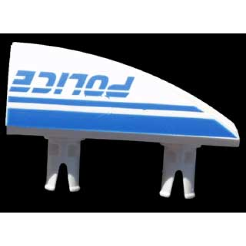 Деталь LEGO 30647pb07 Vehicle, Fairing 1 x 4 Side Flaring Intake with 2 Pins with Blue 'POLICE' and Stripes Pattern Left