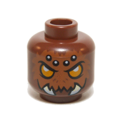 Minifigure, Head Alien Chima Spider with Bright Light Orange Eyes, Dark Orange Fur, Black and White Spots on Forehead, and White Fangs Pattern